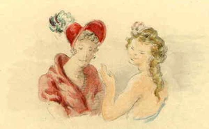 PLAUDEREIEN unter DAMEN Jean SERRIÈRE Handkolorierte OriginalKaltnadelRadierung - Bild 1 von 1