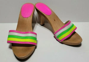 Vintage Escada Sport Slide On Size 36/6 Wood & Leather Heel Sandal Made In Italy - Picture 1 of 9