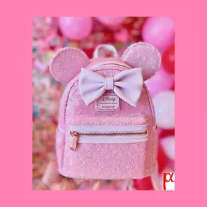 Mini zaino Loungefly Disney Minnie Mouse cosplay cotone rosa caramella paillettes - Foto 1 di 4