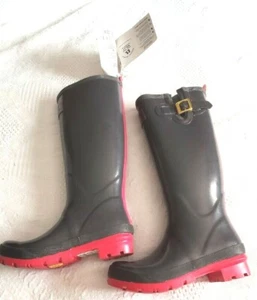 Botas de agua Joules Field, botas de lluvia de goma brillantes gris pizarra oscuro/rosa WM talla 5 M - Imagen 1 de 8