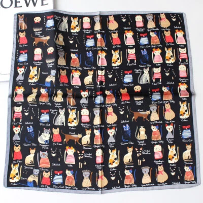 女士小围巾 100% 真丝头巾头巾包裹式时尚设计猫 53*53 厘米 — 第 1/4 张图片