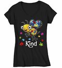 Women's V-Neck Autism Shirt Bee Kind Shirt Autism T Shirt Be Kind Shirt Cute Bee