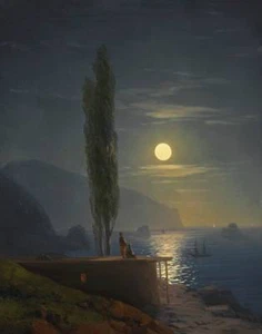 Ivan Aivazovsky  People watching Ships on Moon Lit Sea - Picture 1 of 1