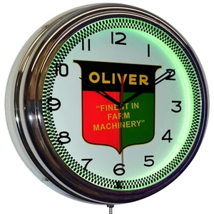 16" Oliver Finest In Farm Machinery Neon Clock Garage Decor (Green) - Picture 1 of 7