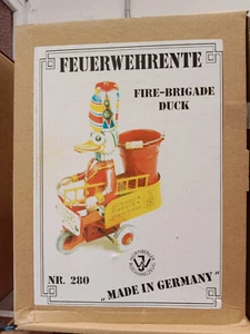Tin Toy - Duck on Scooter Fire Brigade - Wind Up - Made in Germany Original - Bild 1 von 3