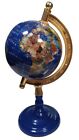 World Globe Inlaid Semi-Precious Gemstone Lapis Turquoise Jade Desktop 9.75"