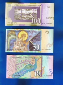 Macedonia Macedonia - 3 x BILLETES - 10/100 DINARI 1996/2005 SIN CIRCULAR - Imagen 1 de 5