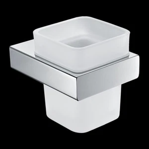 Bathroom Square Stylish Wall Mounted Single Tumbler Cup Holder Brass Zine Chrome - Picture 1 of 2
