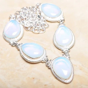 A Mano Arcobaleno Opalite Diaspro Gemma 925 Argento Sterling Collana 20 " N01099 - Picture 1 of 1