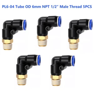 Pneumatic Push to Connect Fittings Elbow Tube OD 6mm NPT 1/2" Male Thread 5PCS - Picture 1 of 8