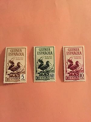 Lote de (75+) Conjuntos Guiné Espanhola B22-B24 Conjunto MNH Pássaros Calau Bochechas Marrons - Imagem 1 de 2