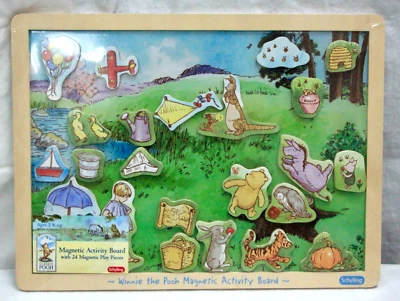 VTG DISNEY SCHYLLING WOODEN WINNIE THE POOH 24 PC MAGNETIC ACTIVITY BOARD NEW - Image 1 of 4