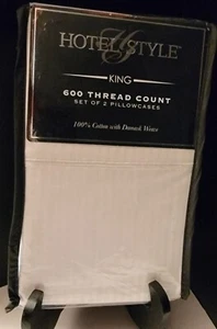 Hotel Style 600 Thread Count Set of 2 King Pillowcases "King" ArcticWhite Stripe - Picture 1 of 6