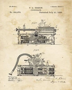 8765.Decoración Poster.Home room interior art print. Patent.Edison fonógrafo - Imagen 1 de 1