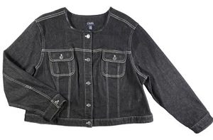 CHAPS Womens 3X 24W Black Cropped Denim Jean Jacket Dark Wash Pockets Preppy - Picture 1 of 12