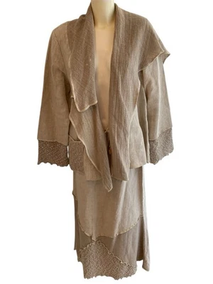 Peruzzi Linen Skirt Jacket Made In EEC  Oatmeal Suit Boho XL 14-16 Lagenlook  - Image 1 of 4