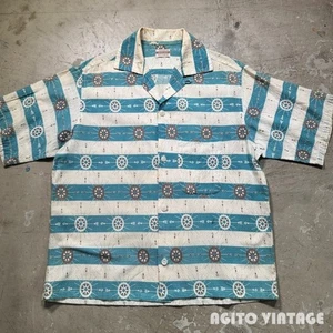 50's PENNEY'S TOPFLIGHT Seersucker Open Collar Shirt Rod Needle Used NE51-0 - Picture 1 of 10
