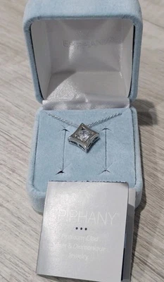 Collar con forma de diamante y plata revestida de platino EPIFANÍA 18" de largo Foto 1 de 4