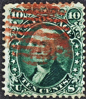 U.S. Classic #68 Fino 10 centavos verde con una parrilla roja cancelar SC $35 Foto 1 de 2