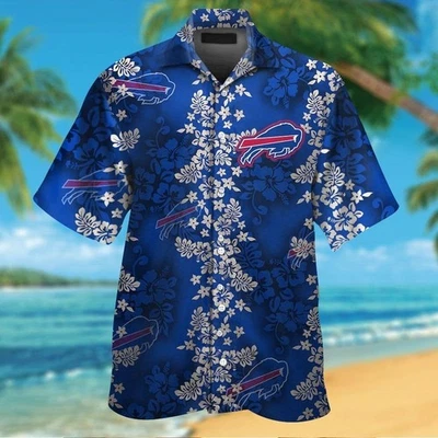 Buffalo Bills Elegant Tropical Short Sleeve Button Up Hawaiian Shirt - Image 1 of 2