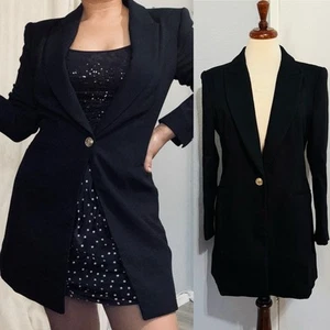Zara Damen Elegant Schwarz Gold Knopf Lange Schulterpolster Reverskragen Blazer M - Bild 1 von 16