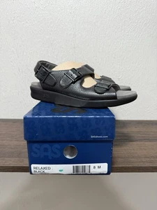 NEW SAS Relaxed Black Leather Sandals, Women's Shoes, Size 8 M, Strap & Buckle - Picture 1 of 6