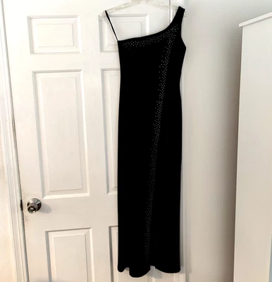 Antigo Vestido Maxi Tabu Y2K Brilhante cravejado Preto S Fenda Alta Coquetel Noturno Sexy - Imagem 1 de 4