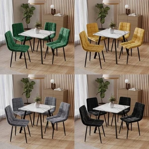 Modern Dining Table & 4Pc Padded Chairs Set Stylish Comfortable Kitchen White - Picture 1 of 15