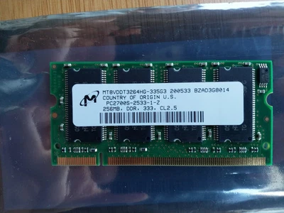 Micron 256MB PC2-2700S DDR-333 MT8VDDT3264HG-335G3 Laptop RAM Memory So-DIMM - Image 1 of 2