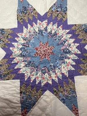 2 Quilted Standard Shams Cotton Purple Blue Star 201 - Image 1 of 4