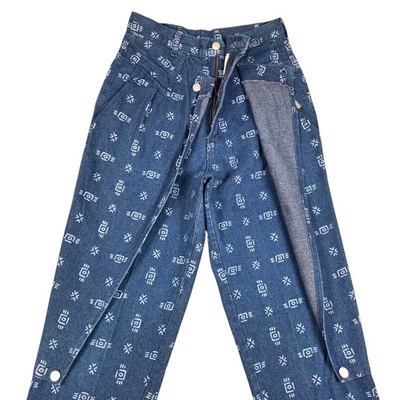 Pantalones de mezclilla geométricos tribales nativos azules Rocky Mountain Rockies de colección RAROS 11/12 Foto 1 de 4