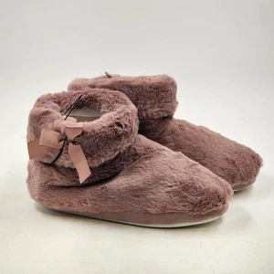 Faux Fur Slippers Pull-On Bootie Women's Dirty Pink Size Medium 7-8 with Ribbon - Picture 1 of 12