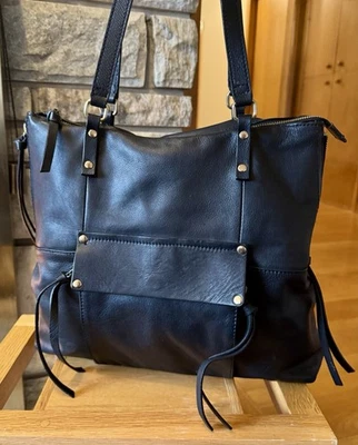 KOOBA Shoulder Bag Slouchy Leather Large Tote Expandable Tassels Studs Black - Image 1 of 4