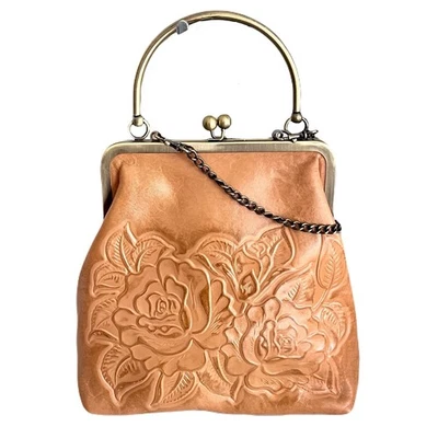 Bolso Convertible Patricia Nash Bronceado 'Novella' Marco de Cuero Rosa Tooled en "Tigre" Foto 1 de 4