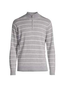 Peter Millar Men’s Eastham Striped 1/4 Zip Wool Linen Sweater British Grey XXL - Picture 1 of 6