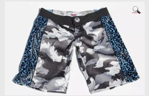 Fighter Girls Blue Cheetah Faux Fur MMA combat sports shorts Surf Size 5 USA - Picture 1 of 14