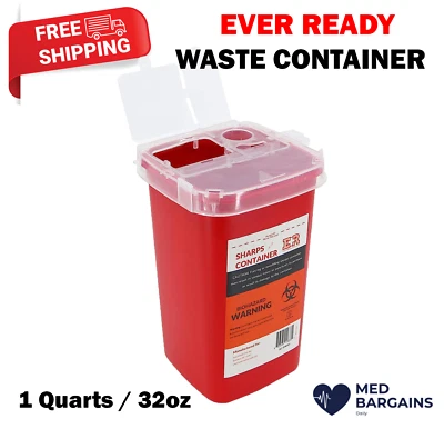 Recipiente Ever Ready EVR202 Sharps descarte de resíduos 1 quarto/32 oz - VERMELHO - Imagem 1 de 4