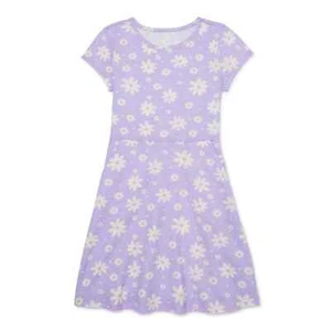 Wonder Nation Girls Short Sleeve Play Pullover Purple Daisy Dress, Size S (6-6X) - Picture 1 of 3