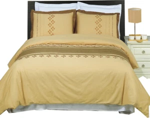 4pc Comforter Set- Cotton Embroidered Duvet Cover Set +Down Alternative Duvet - Picture 1 of 20