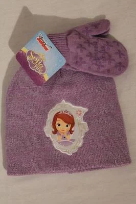 NUEVO Conjunto de guantes gorro morado Disney Sophia la primera gorra tejida para niñas pequeñas Foto 1 de 4