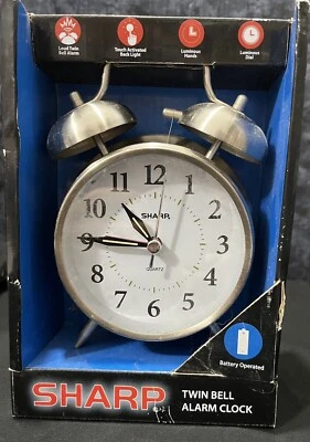 Vintage Sharpe Twin Bell Alarm Clock Loud Battery Operated NOS Collectible - Image 1 of 4