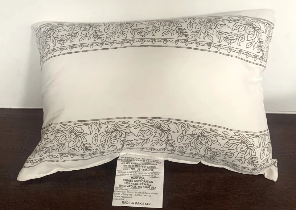 Threshold white with brown floral borders Toss Throw Pillow 12" x 16" - Image 1 of 1