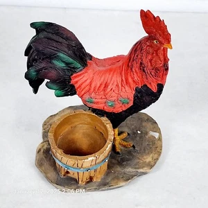 Vintage Harz Hahn Hahn schwarz rot Bauernhaus Scheunenhof Dekor Statue Figur  - Bild 1 von 5