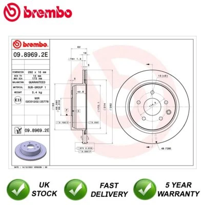 Kit de discos y pastillas de freno trasero Brembo para Nissan Leaf 2010-2017 eléctrico Foto 1 de 2