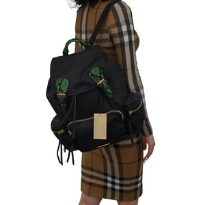 Burberry The Rucksack In Technical Nylon And Snakeskin Black/ Bright Green - Picture 1 of 13