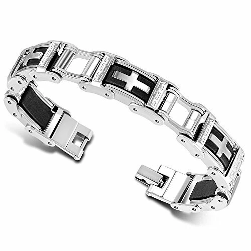 Brazalete de eslabones cruzados de acero inoxidable tono plateado negro dorado para hombre Foto 1 de 1