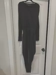 HYFVE Jumpsuit Romper SZ Small Black Surplice Long Sleeve Tie Waist Stretch Nice - Picture 1 of 20