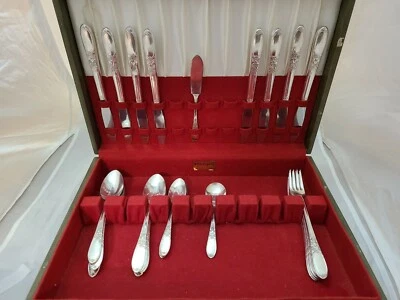 28 Шт набор 1930-х винтажный 1847 Wm Rogers посеребренная бордовое шампанское столовые приборы + коробка - Изображение 1 из 4