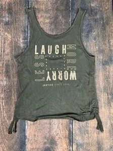Justice Girls Size 12 Green & Gold Glitter Tank Top! Laugh More, Worry Less! - Picture 1 of 7
