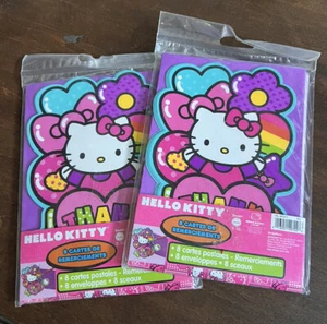 Sanrio Hello Kitty 16 Thank You Cards Lot Rainbow Birthday Party Sticker - Picture 1 of 2